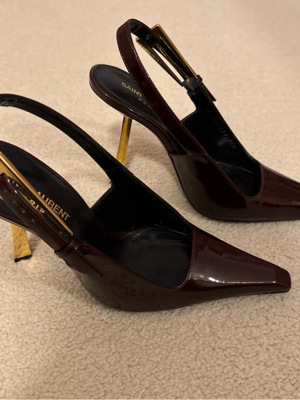 Saint Laurent Burgandy/ dark brown Patent Leather Pointed Slingback Pumps - Picture 2 of 6